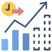 A graph and arrow pointing up

Description automatically generated